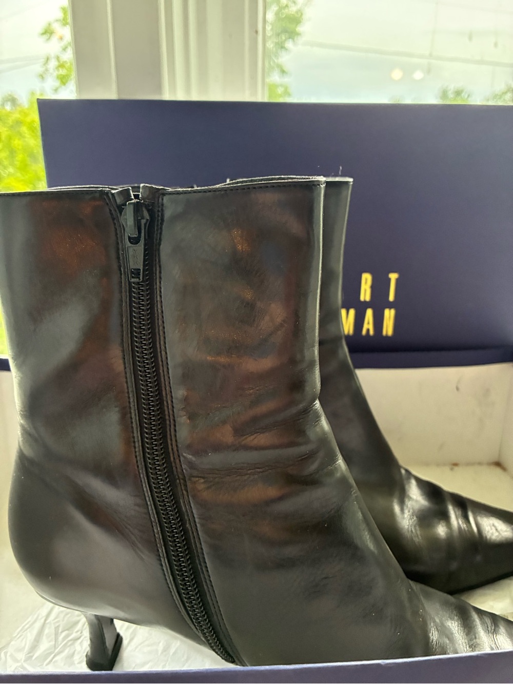 Stuart Weitzman Black Leather Side-Zip Ankle Boots